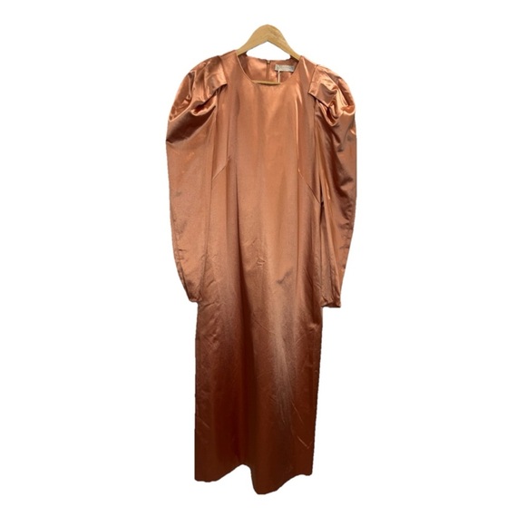ULLA JOHNSON Silvana dress in Copper sz 00 midi satin boho cocktail long sleeve - Picture 4 of 14